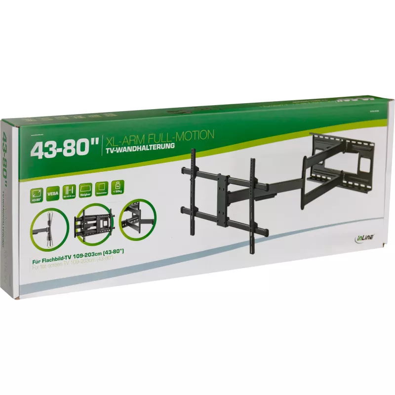 Suporte de parede para TV InLine XL braço Full-Motion, para televisores de ecrã plano 43-80 polegadas, máx. 50kg