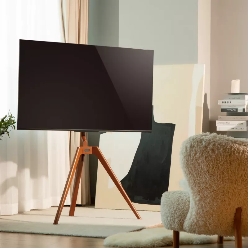 Suporte de TV InLine woodstand, tripé, para ecrãs 45 polegadas–65 polegadas (114–165 cm), máx. 40 kg