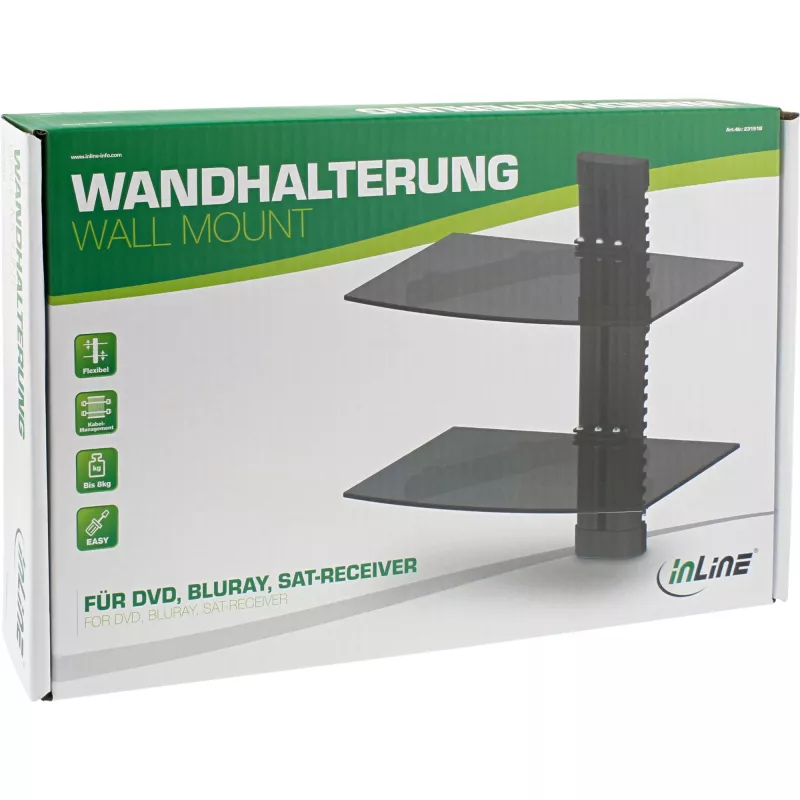 Suporte de parede InLine, para DVD, Blu-ray, recetor de satélite, máx. 8 kg, preto