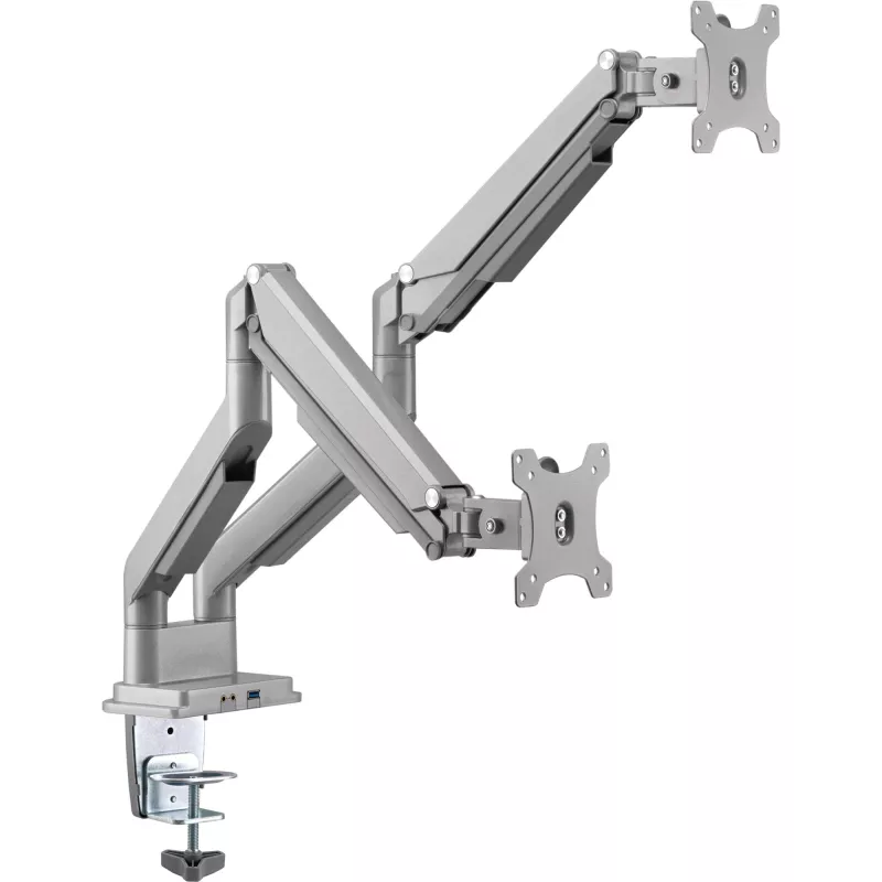 Suporte de mesa InLine com elevador e USB/áudio, 2 monitores até 81 cm (32 polegadas) 9 kg, prateado