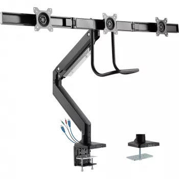 InLine suporte de secretária com braço articulado e USB3.0, móvel, para 3 ecrãs até 27 polegadas