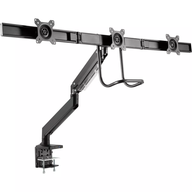 InLine suporte de secretária com braço articulado e USB3.0, móvel, para 3 ecrãs até 27 polegadas