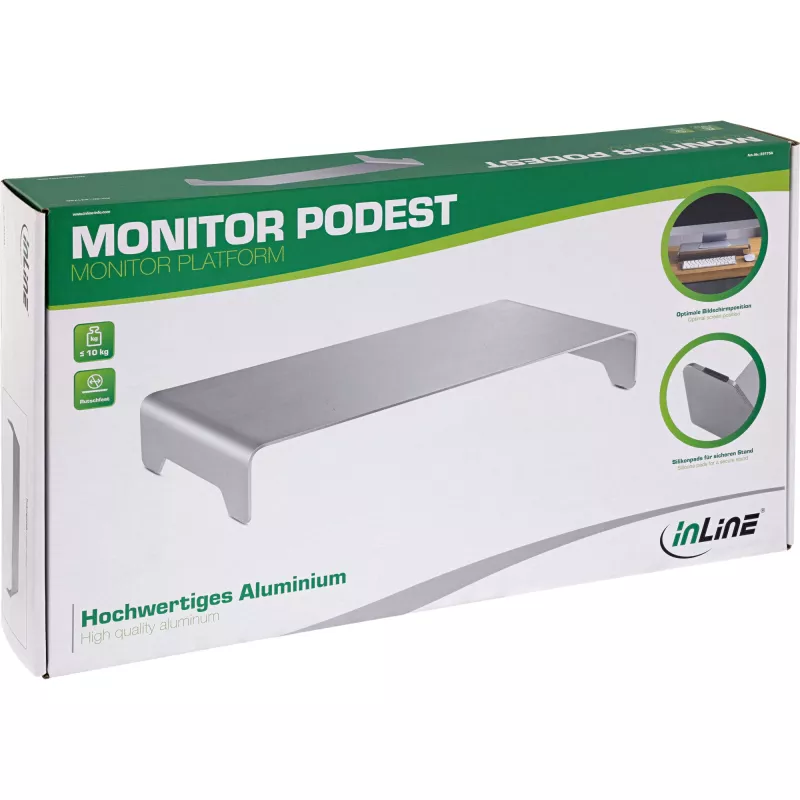 Plataforma para monitor InLine em alumínio 63 mm máx. 10 kg autónoma prateada 23175A