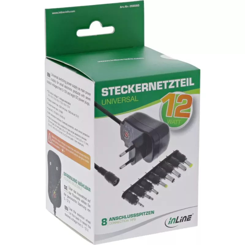 InLine fonte de alimentação universal 12W, 110-240V para 3-12V, máx. 1200mA