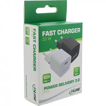 InLine carregador USB-C único, Power Delivery, PPS, 33W, preto