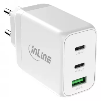 Carregador móvel InLine 31506E — Carregador rápido AC universal para interiores, entrada 100–240 V, saída até 20 V/5 A, 1x USB-A, 2x USB-C, branco