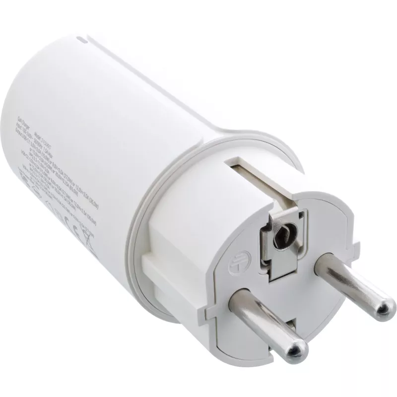 InLine fonte de alimentação USB PD, carregador GaN, 3 portas, USB-C duplo + USB-A, 65W, branco