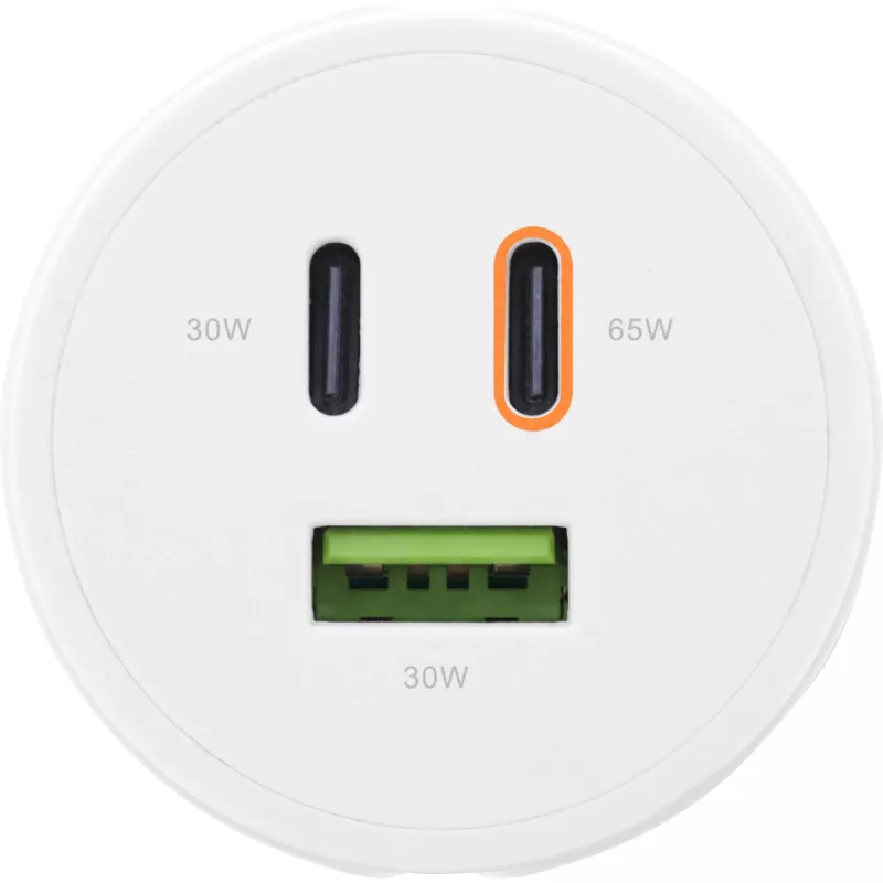 InLine fonte de alimentação USB PD, carregador GaN, 3 portas, USB-C duplo + USB-A, 65W, branco