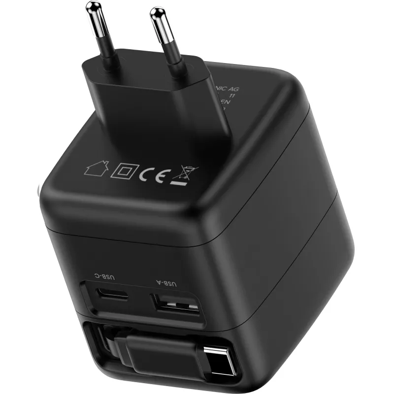 Fonte de alimentação USB InLine, 70 W, GaN, USB-C PD + USB-A QC, cabo 60 cm, preto