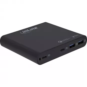 InLine Fonte de alimentação USB GaN, 4 portas, 2x USB-C + 2x USB-A, 120 W, preto (31515B)