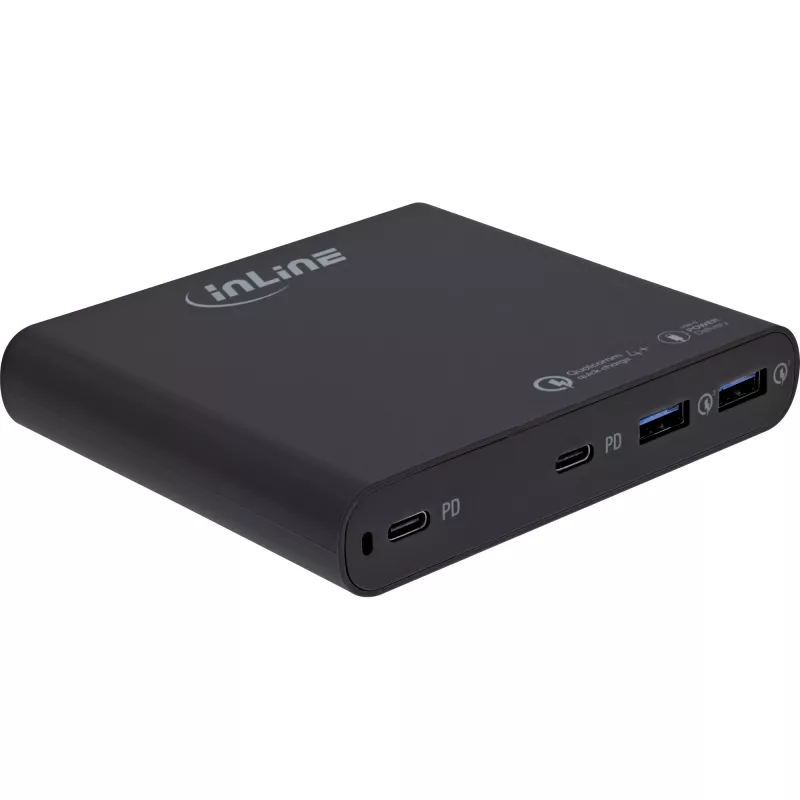 InLine Fonte de alimentação USB GaN, 4 portas, 2x USB-C + 2x USB-A, 120 W, preto (31515B)