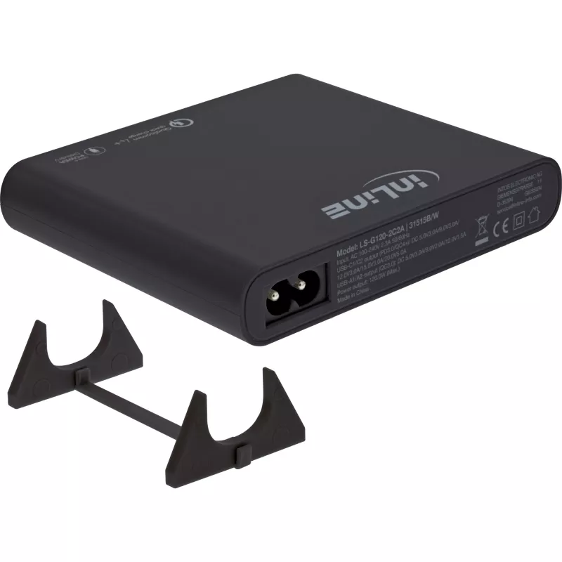 InLine Fonte de alimentação USB GaN, 4 portas, 2x USB-C + 2x USB-A, 120 W, preto (31515B)