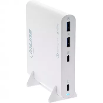 Fonte de alimentação USB InLine, carregador GaN, 4 portas, 2x USB-C + 2x USB-A, 120W, branco