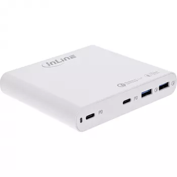 Fonte de alimentação USB InLine, carregador GaN, 4 portas, 2x USB-C + 2x USB-A, 120W, branco