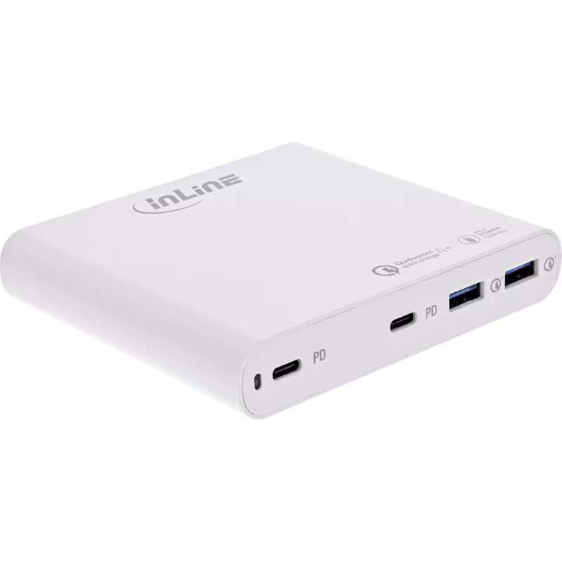 Fonte de alimentação USB InLine, carregador GaN, 4 portas, 2x USB-C + 2x USB-A, 120W, branco