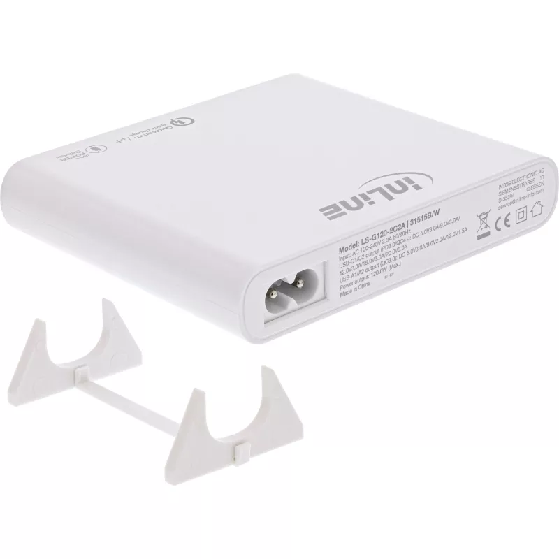 Fonte de alimentação USB InLine, carregador GaN, 4 portas, 2x USB-C + 2x USB-A, 120W, branco