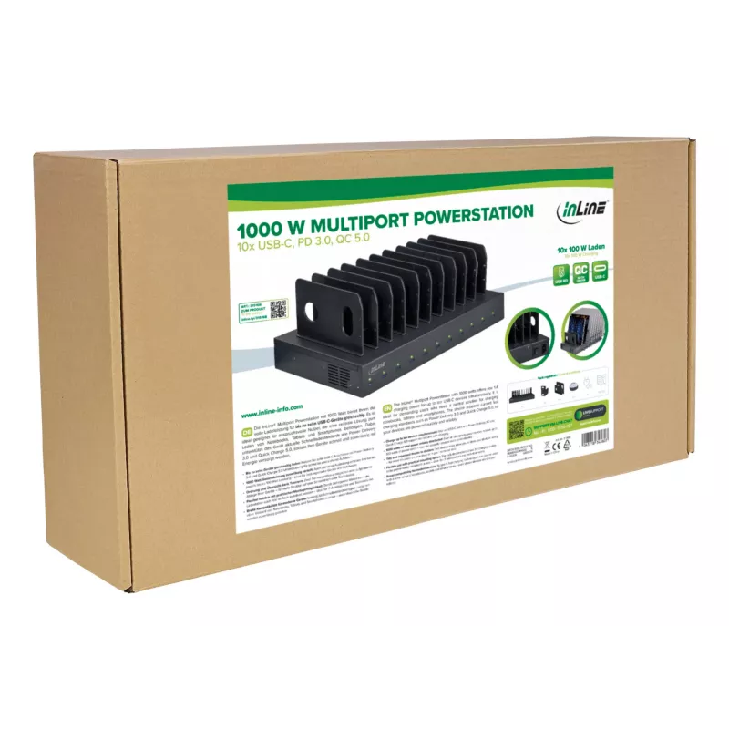 Carregador móvel universal InLine 31516B preto carregamento rápido AC para interiores