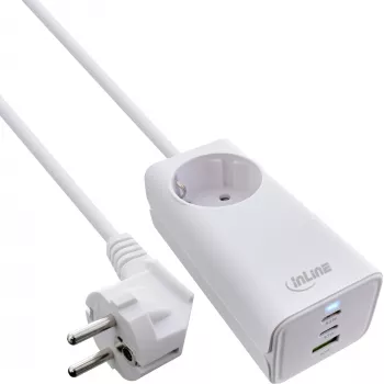 Fonte de alimentação USB InLine, carregador GaN, 2x USB-C, 1x USB-A, PD 3.0, tomada de segurança