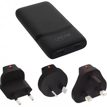 Fonte de alimentação USB carregador InLine 31519B Dual USB-C 65W adaptador de rede com duas portas USB-C