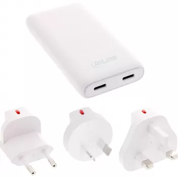 Fonte de alimentação USB InLine 31519C Dual USB-C 65W – conectores Dual USB-C, 65 W de potência total