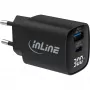 Fonte de alimentação USB PD InLine, carregador GaN, 2 portas, USB-C + USB-A, 30W, com ecrã