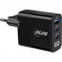 Fonte de alimentação USB PD InLine, carregador GaN, 3 portas, USB-C + USB-A, 65 W, com ecrã
