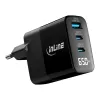 Fonte de alimentação USB PD InLine, carregador GaN, 3 portas, USB-C + USB-A, 65 W, com ecrã