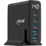 Fonte de alimentação USB PD InLine, carregador GaN, 5 portas, USB-C + USB-A, 140W, com ecrã