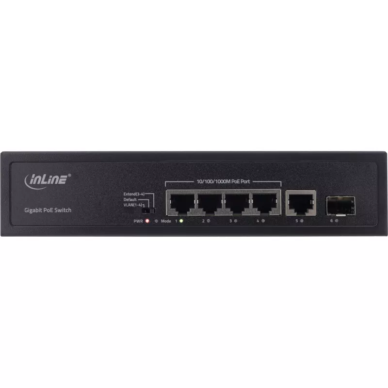 Switch não gerido InLine PoE+ Gigabit Network Switch 5 portas 4x PoE+ 1xSFP 1Gb/s desktop