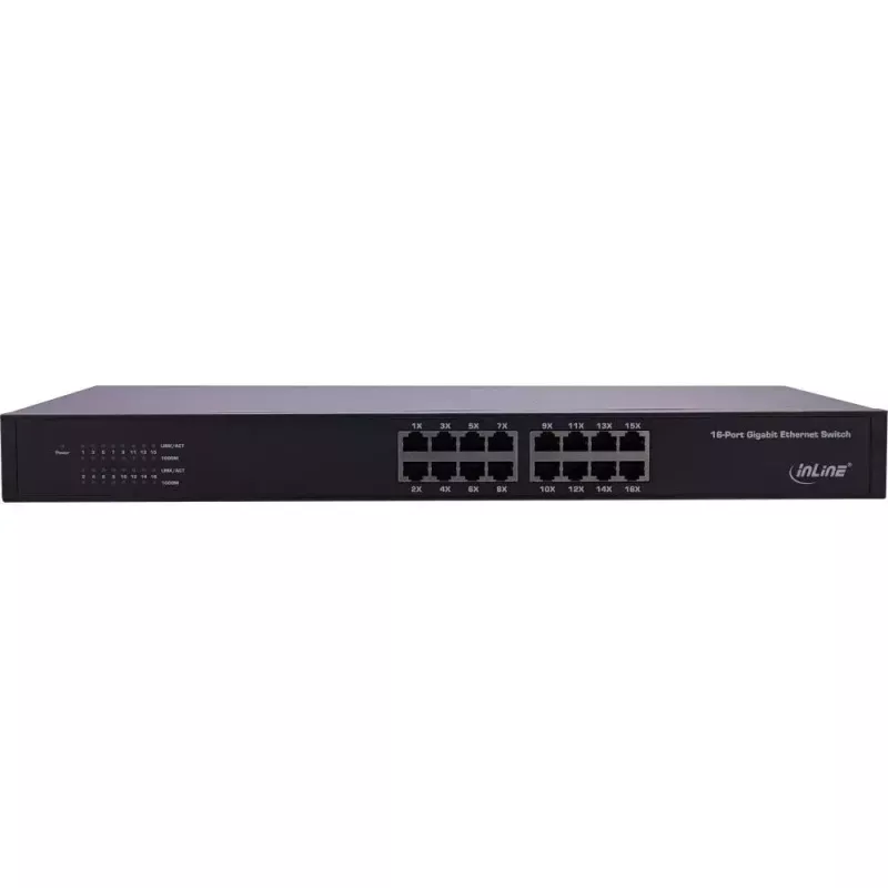 Switch de rede InLine Gigabit 16 portas, 1Gb/s, 19 polegadas 1U, sem ventoinha