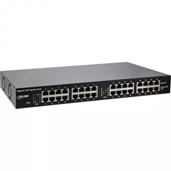 Hub injetor InLine PoE+ Gigabit 16 portas PoE+, 19 polegadas 1U, suportes incluídos, 2 ventoinhas