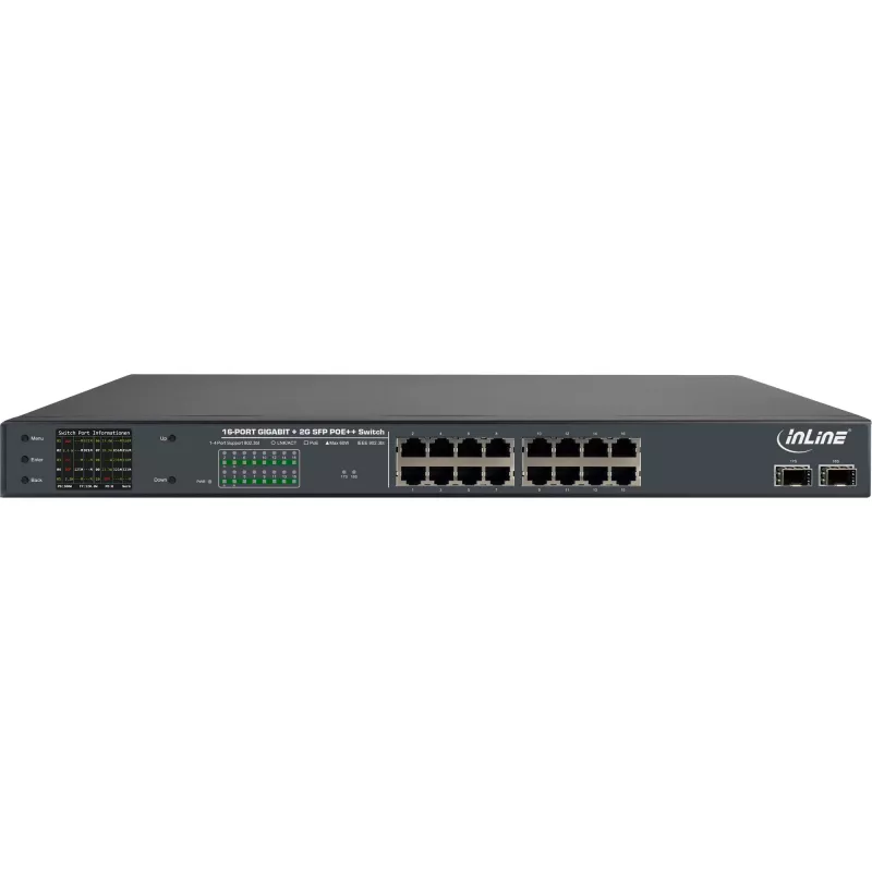 Switch de rede PoE+ Gigabit InLine 24 portas, 1 Gb/s, 2xSFP, 19 polegadas 1HE (incl. suportes)