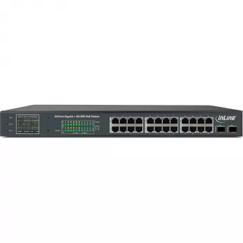Switch de rede InLine PoE+ Gigabit 24 portas, 1 Gb/s, 2xSFP, 19 polegadas 1U (incl. suportes)