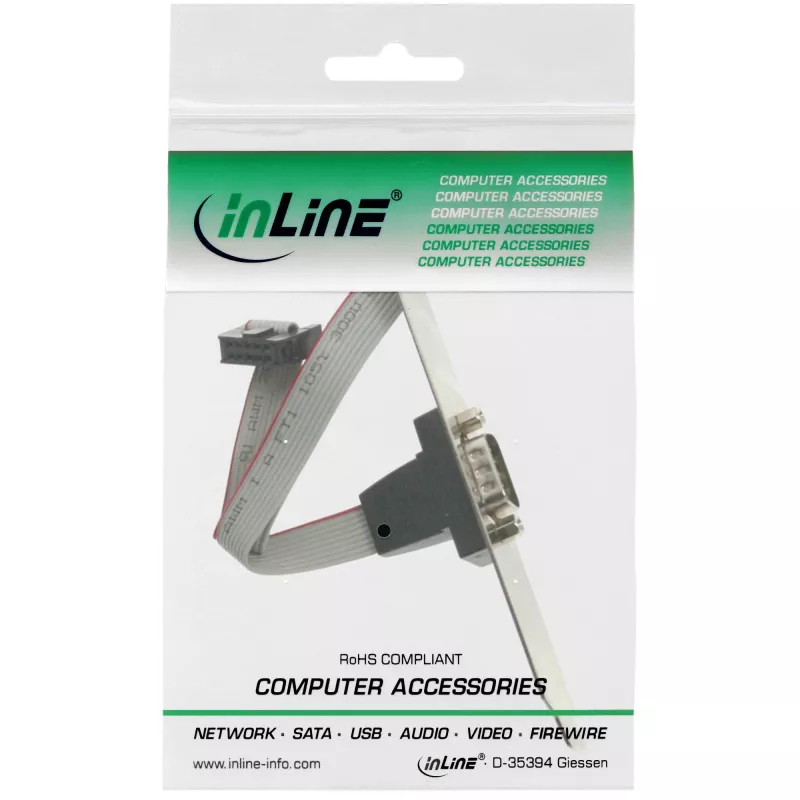 Chapa de slot InLine DB9 conector macho para conector fêmea interno de 10 pinos, 0,25 m