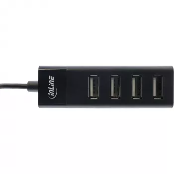 Hub USB 2.0 InLine 4 portas, conector macho Type-A para 4x conector fêmea Type-A, preto, 30 cm, fino
