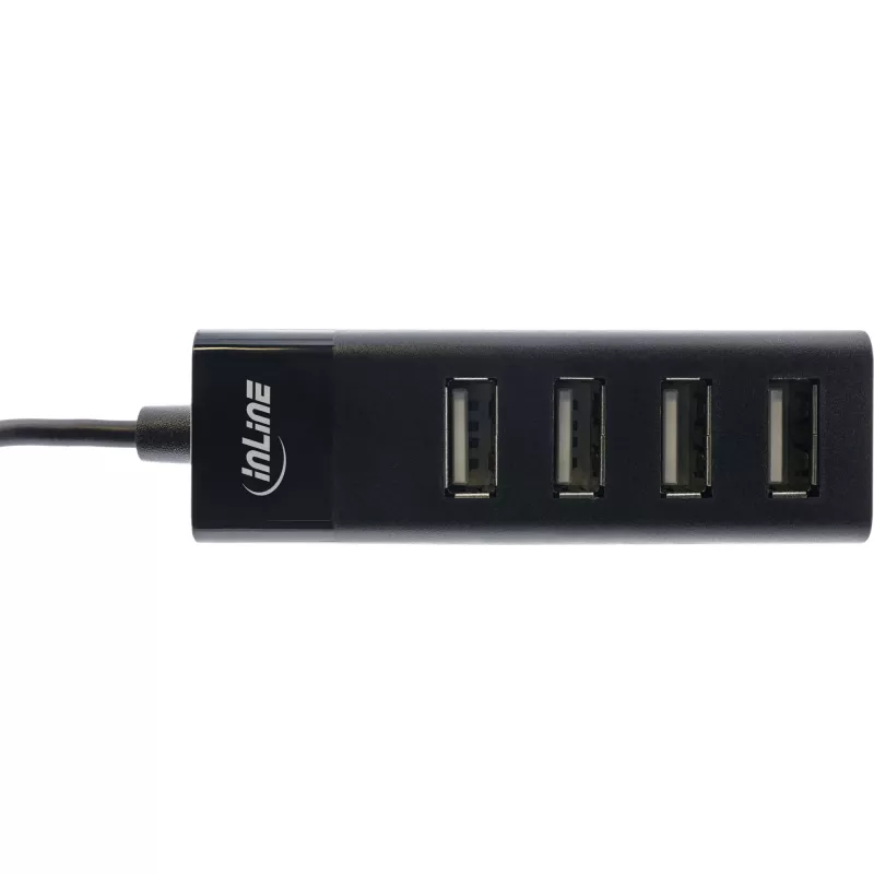 Hub USB 2.0 InLine 4 portas, conector macho Type-A para 4x conector fêmea Type-A, preto, 30 cm, fino