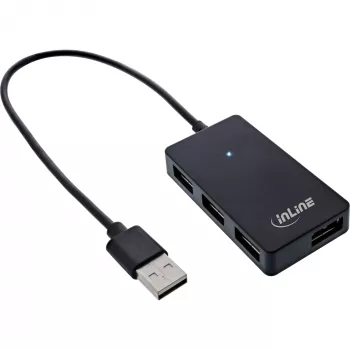 Hub USB 2.0 InLine 4 portas, conector macho Type-A para 4x conector fêmea Type-A, preto, 30 cm