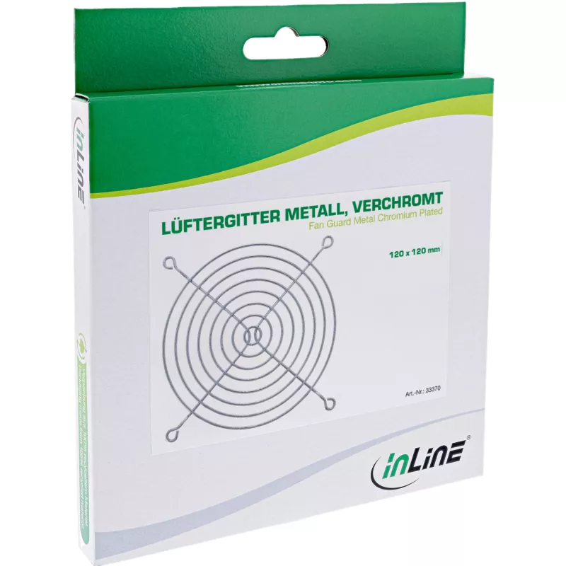 Grelha de proteção para ventoinha InLine em metal cromado, 120x120mm