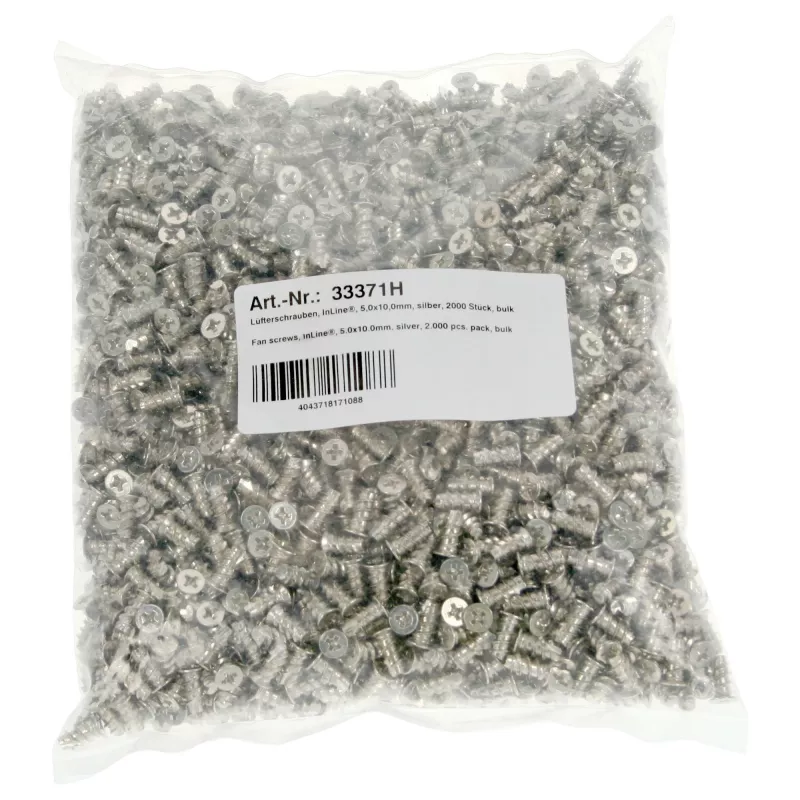 Parafusos para ventoinha InLine 5,0x10,0mm prateados embalagem de 2.000 unidades