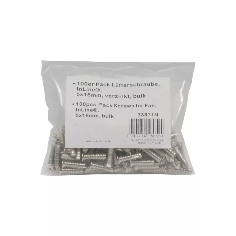 Parafusos para ventoinha InLine 5x16mm prateados embalagem de 100 unidades