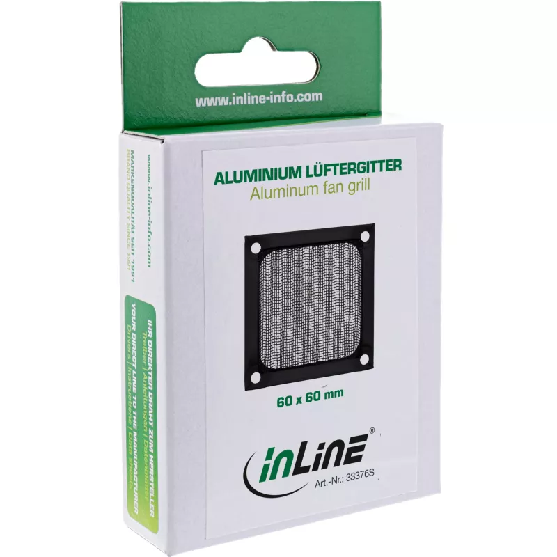 Filtro de alumínio para grelha de ventoinha InLine, preto, 60x60mm