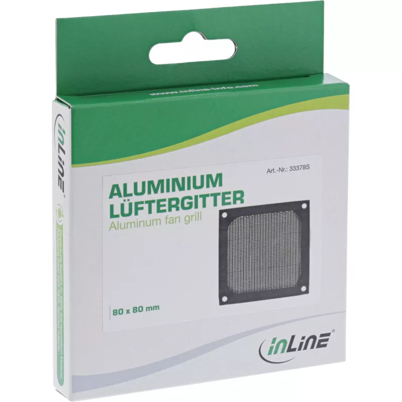 Filtro de alumínio para grelha de ventoinha InLine, preto, 80x80 mm