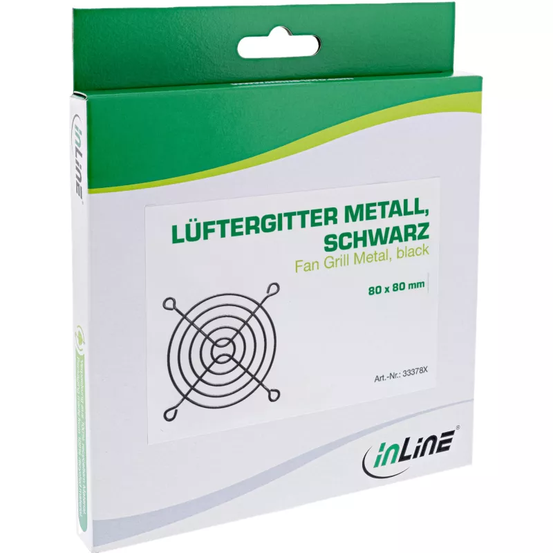 Grelha de ventoinha em metal InLine 33378X 80x80mm preto