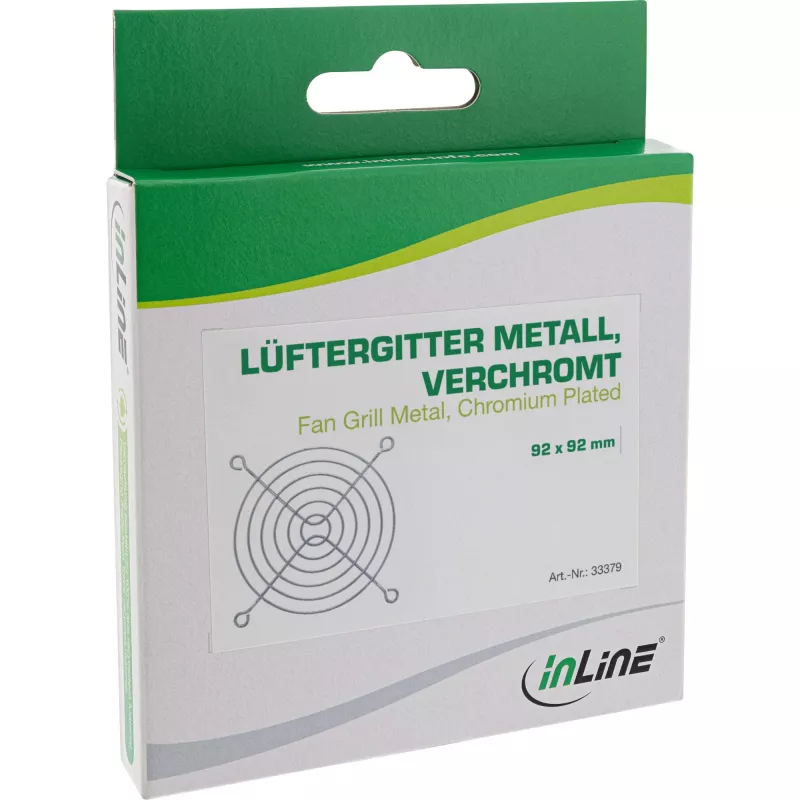 Grelha de proteção para ventoinha InLine em metal cromado, 92x92mm