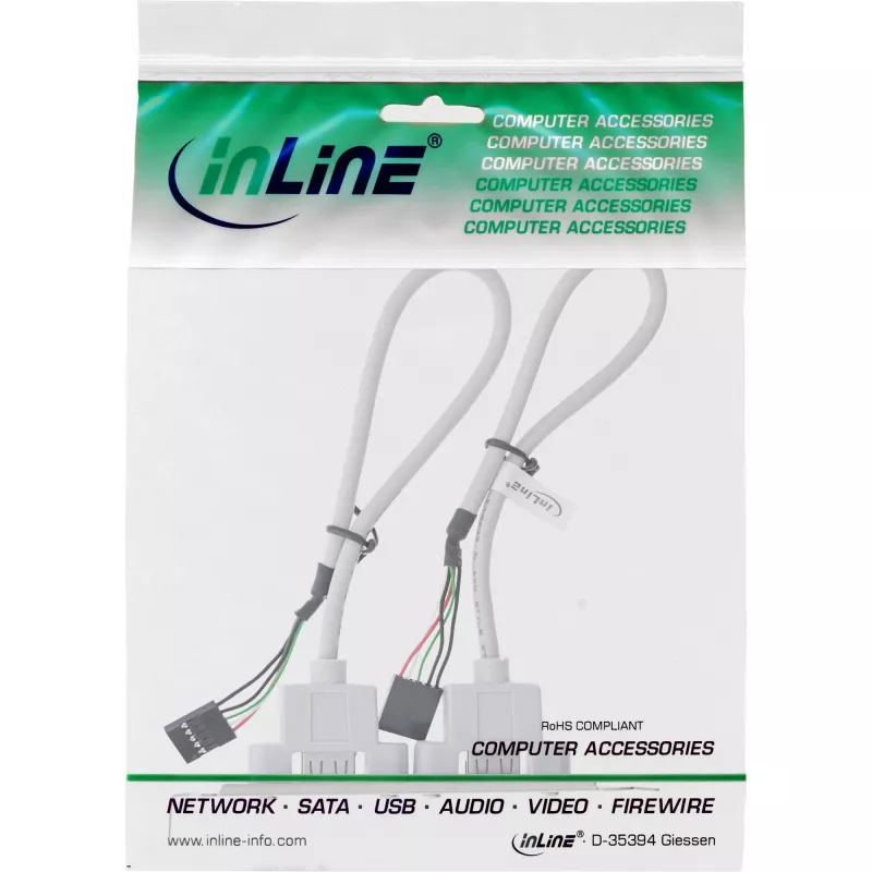Placa de slot InLine 2x USB 2.0 Type-A fêmea para 2x header interno de 5 pinos 0,3m