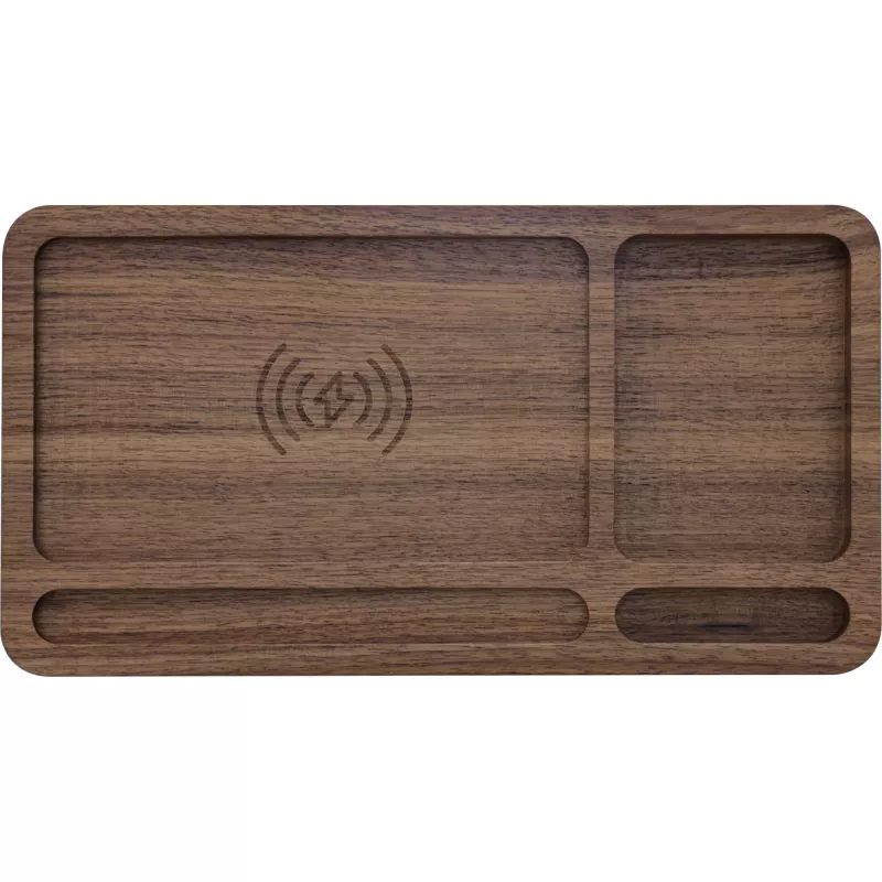 Organizador InLine WoodCharge com superfície de carregamento Qi e fonte de alimentação USB