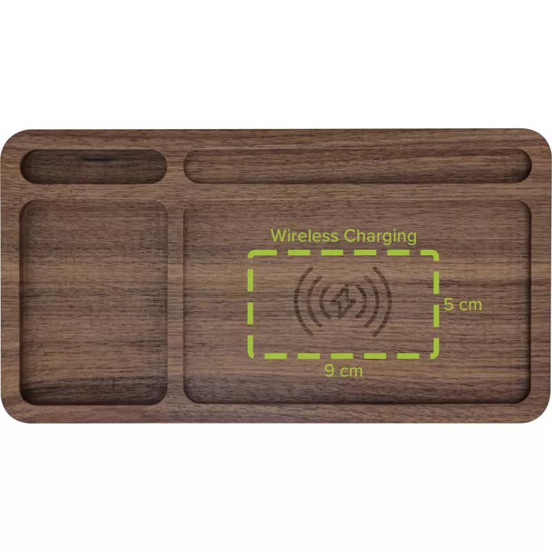 Organizador InLine WoodCharge com superfície de carregamento Qi e fonte de alimentação USB