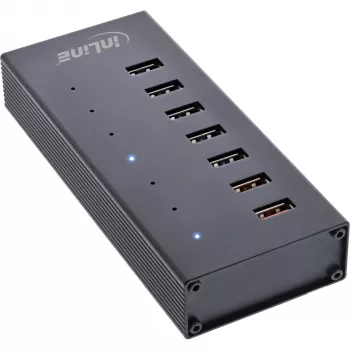 Hub InLine USB 3.2 Gen.1 7 portas caixa em alumínio com fonte de alimentação 2,5A, preto