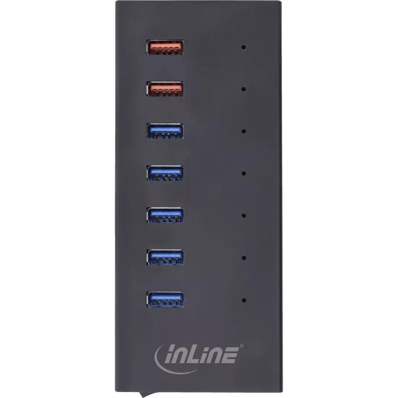 Hub InLine USB 3.2 Gen.1 7 portas caixa em alumínio com fonte de alimentação 2,5A, preto