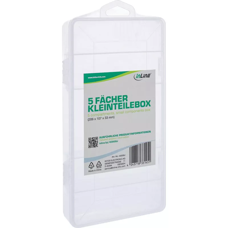Caixa de peças pequenas InLine, 5 compartimentos, 206x107x33mm, transparente